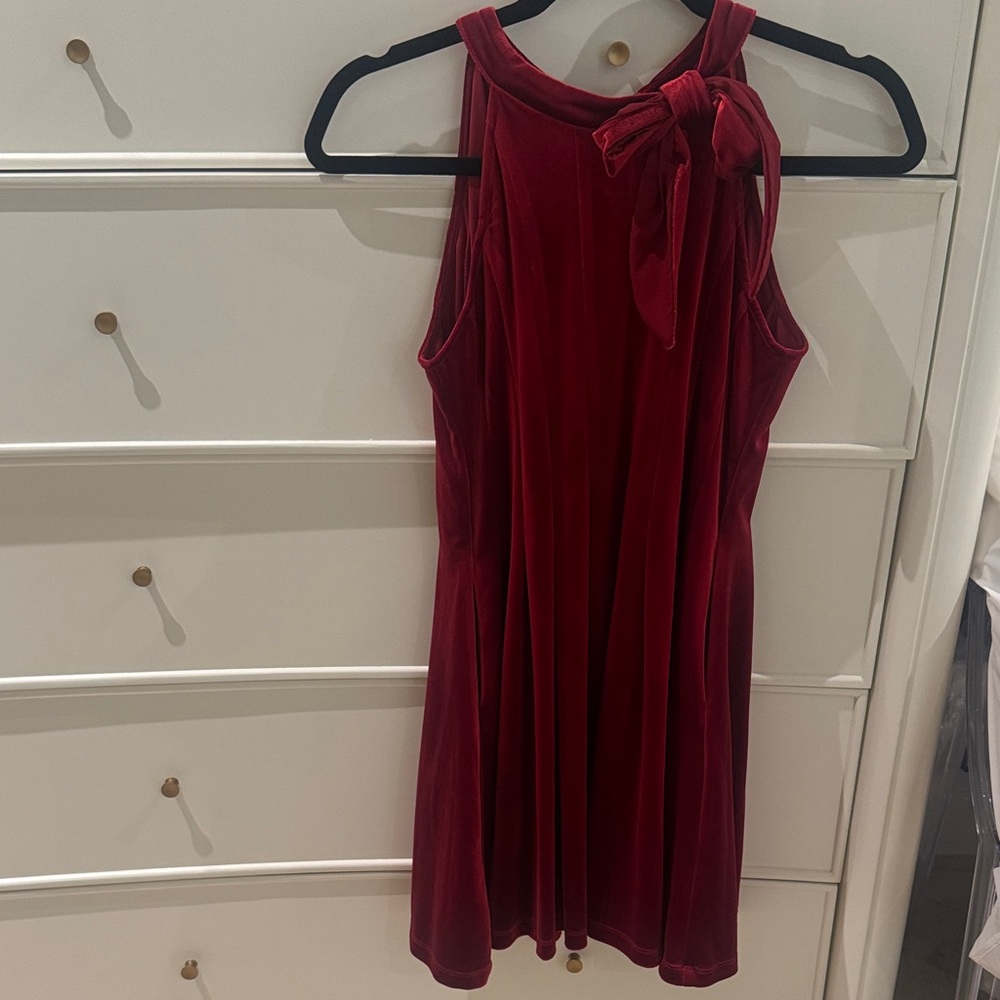 GB Girls Rich Red Velvet Dress with Bow